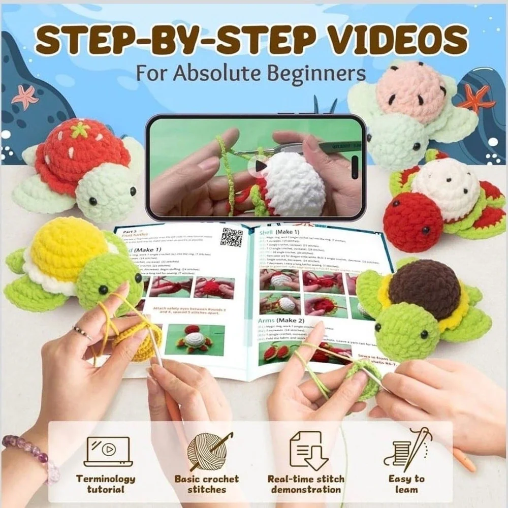 Pop‎ Cochie Fruit Turtle Crochet Kit for Beginners, 5-in-1 Amigurumi Set